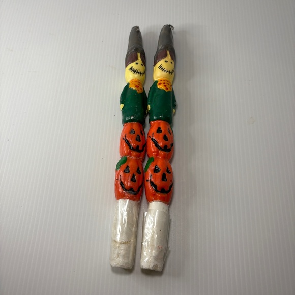 Other - Vtg Halloween Candles Scarecrow w/pumpkins 10" Tapers 90's Pre-owned Unburned